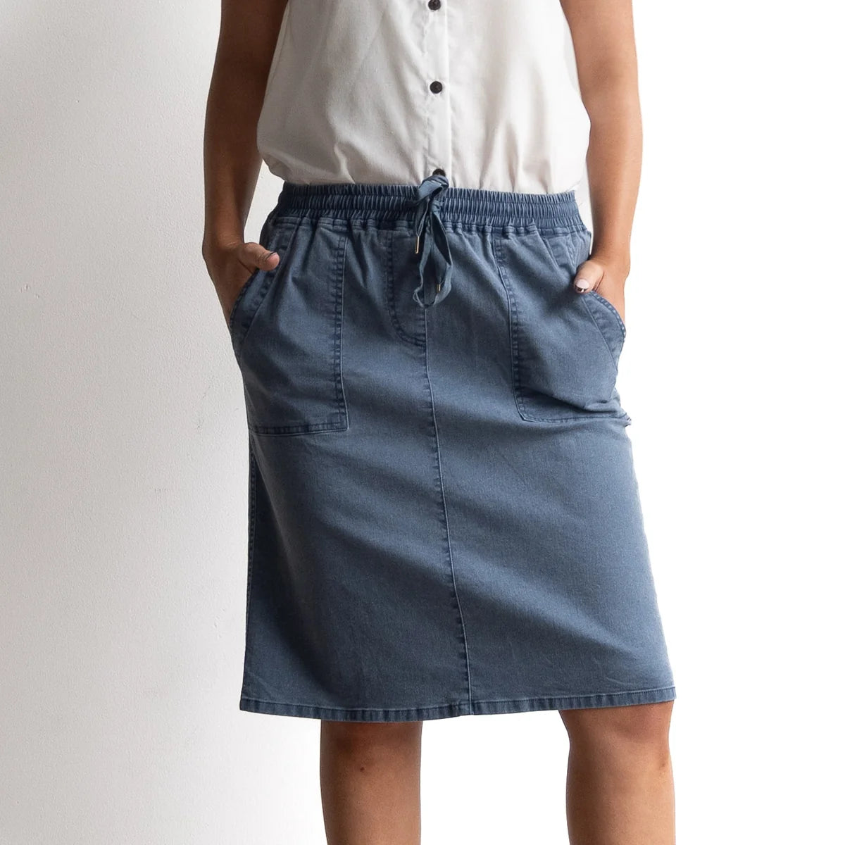 Washed Drawstring Skirt | Denim