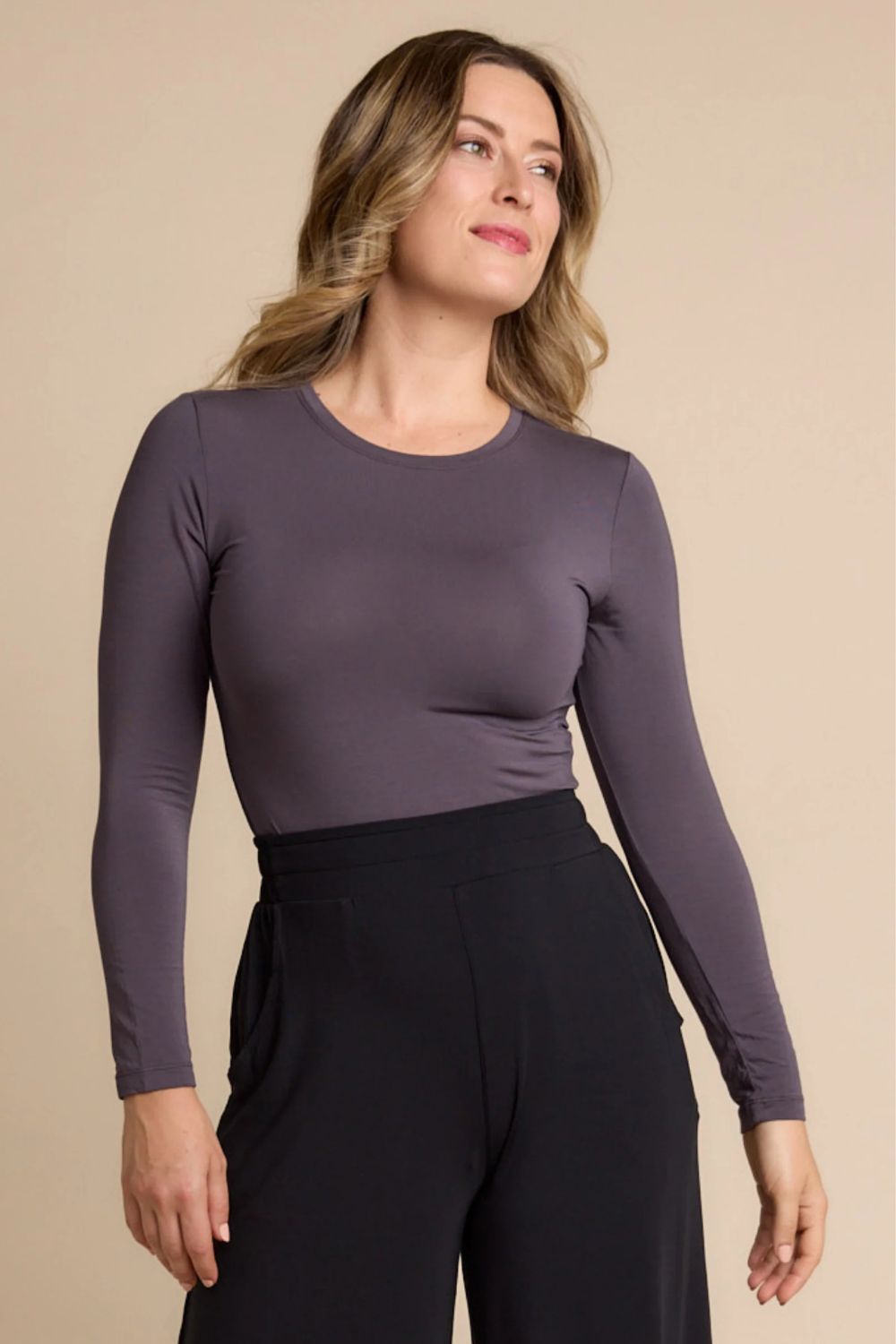 High Neck Long Sleeve Top | Grape