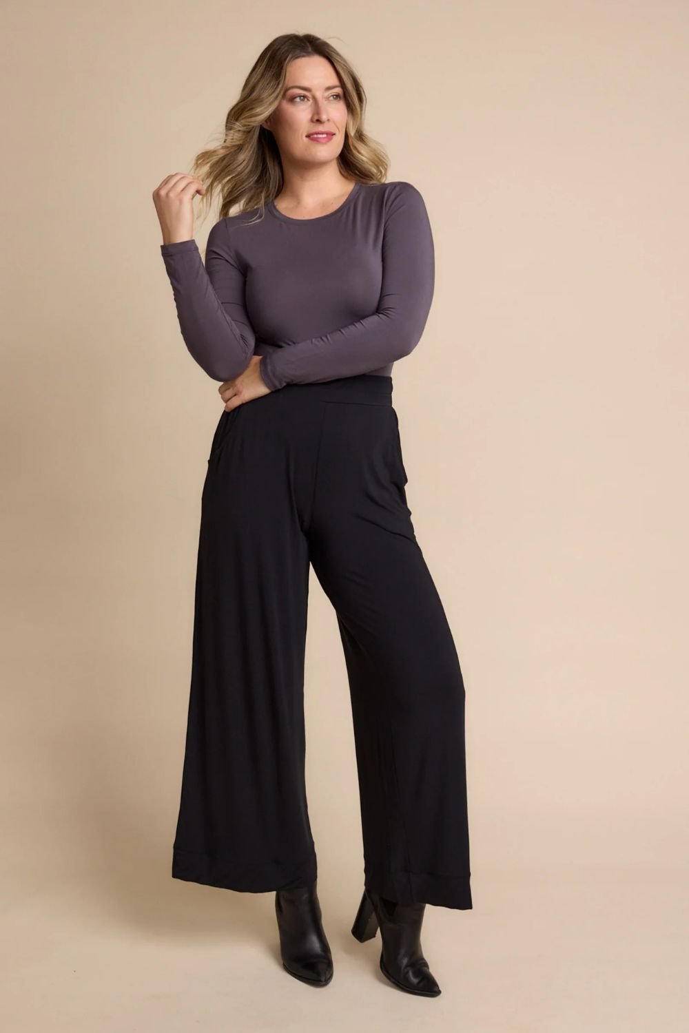 High Neck Long Sleeve Top | Grape