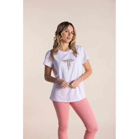 White Tee with TT Sequin Logo-Two T's-Shop 12 Bendigo