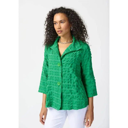Textured Woven Jacket with Stand Collar| Island Green-Joseph Ribkoff-Shop 12 Bendigo