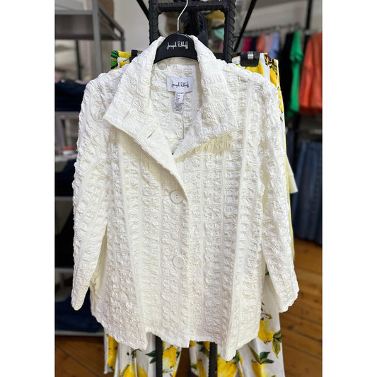 Textured Woven Jacket with Stand Collar | White-Joseph Ribkoff-Shop 12 Bendigo