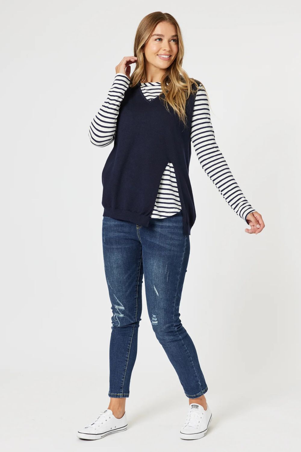 Vicky Side Split Knit Vest | Navy