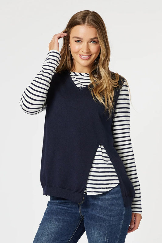 Vicky Side Split Knit Vest | Navy