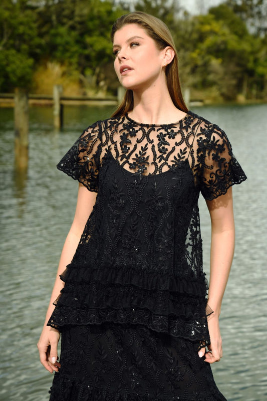 Drink, Bling & Be Merry Top | Black Sequin
