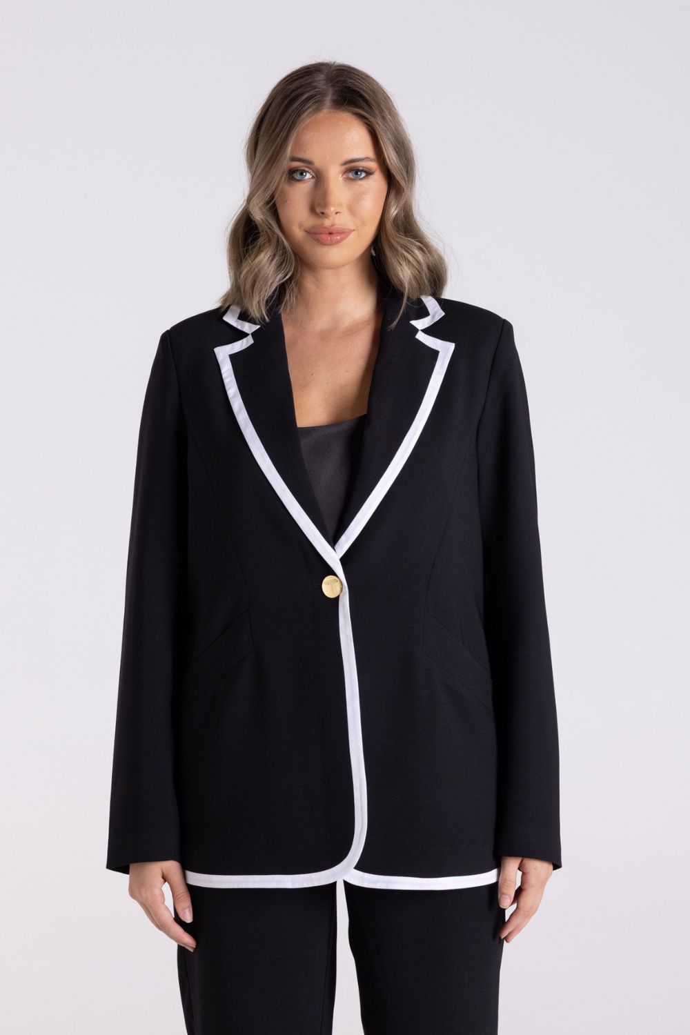Blazer With Piping | Black/White