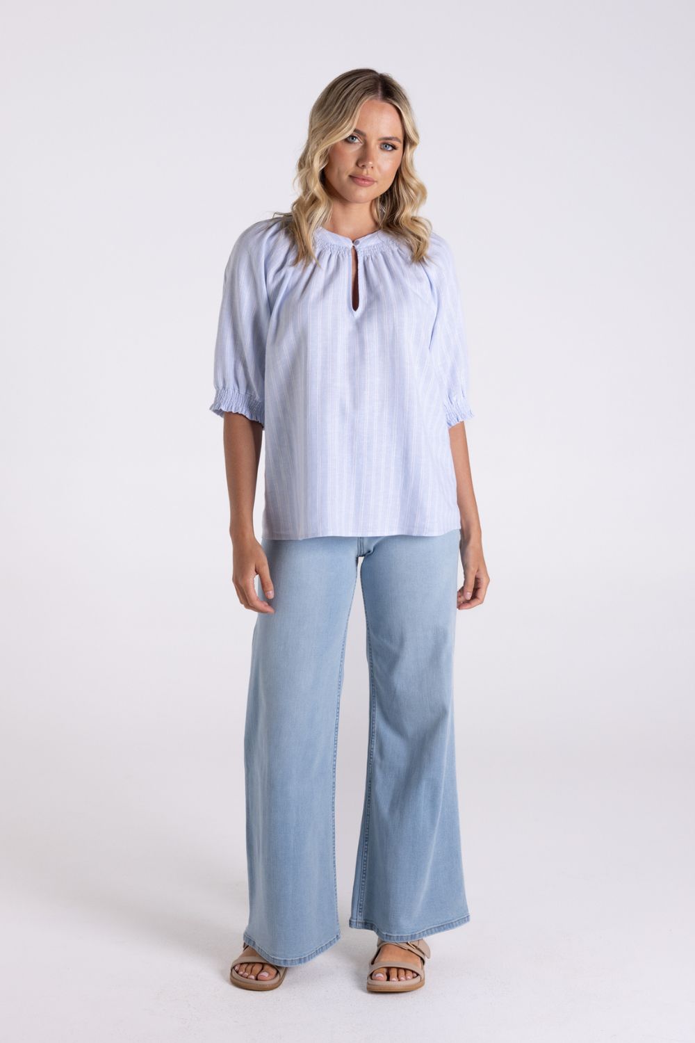 Linen Stripe Top | Ice Blue