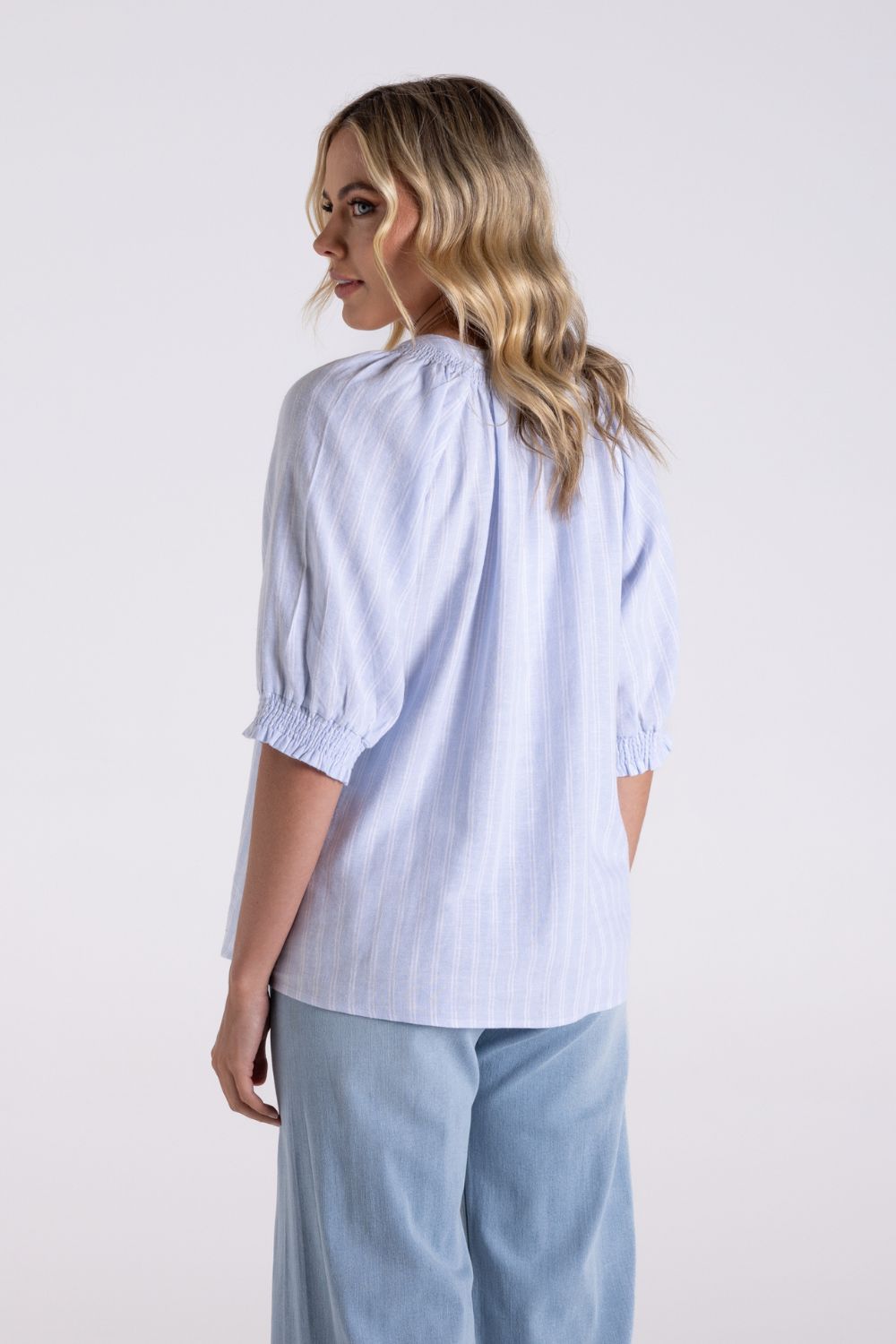 Linen Stripe Top | Ice Blue