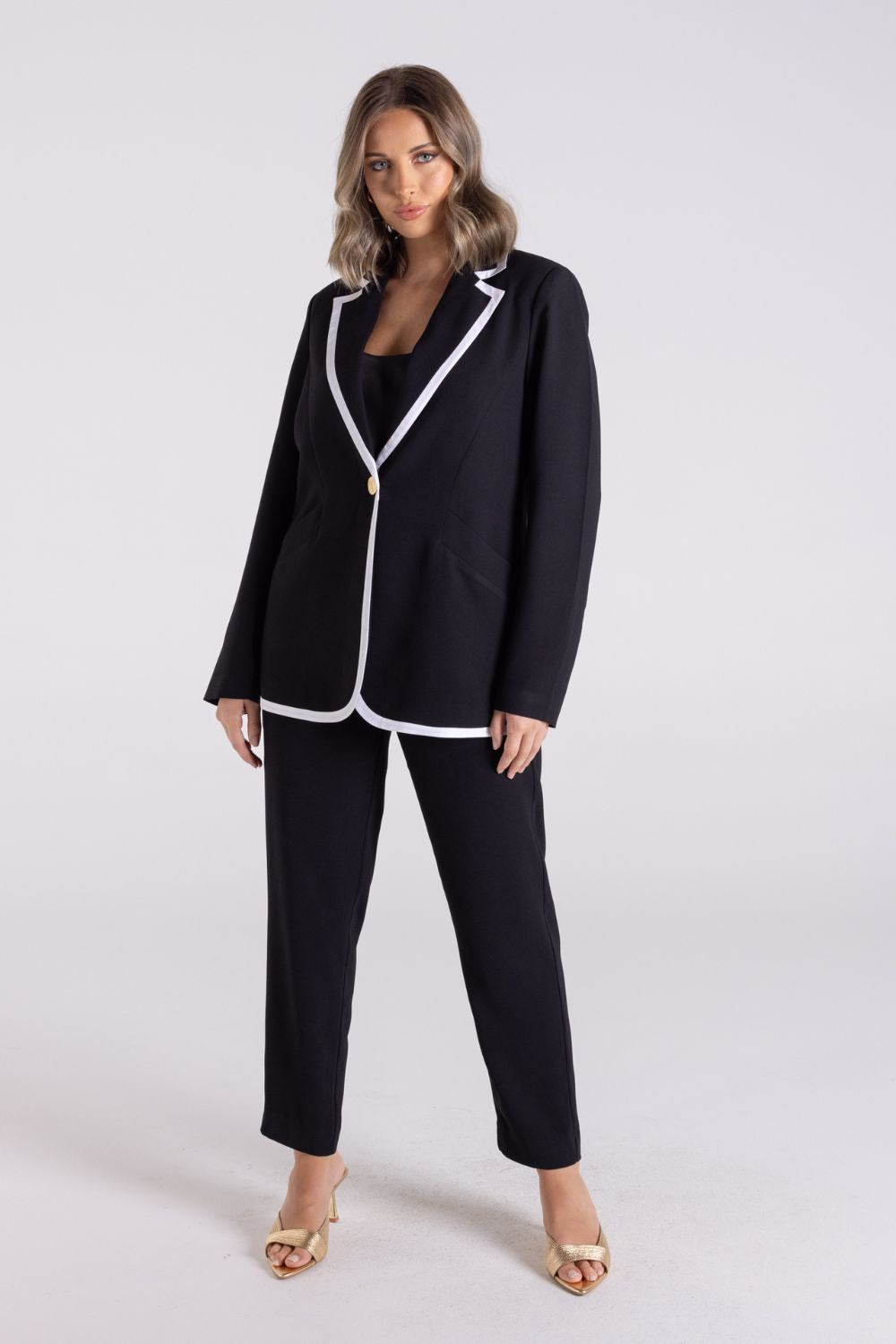 Blazer With Piping | Black/White