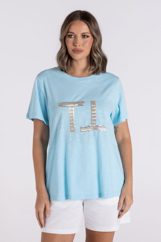 Sequin Logo Tee | Turquoise