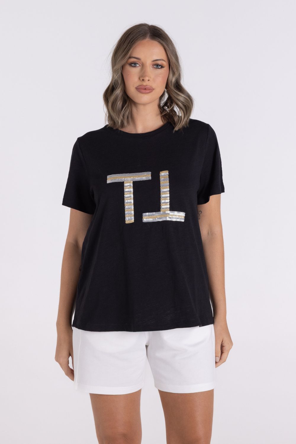 Sequin Logo Tee | Black