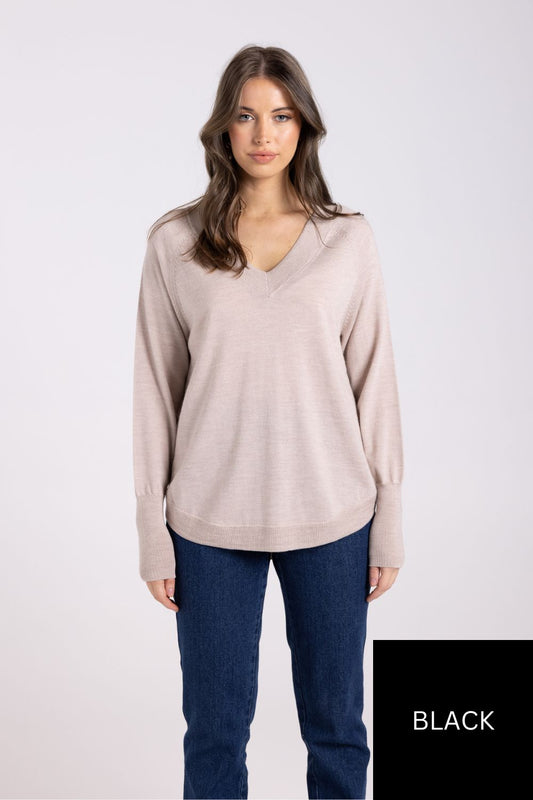 Merino V Neck Top | Black