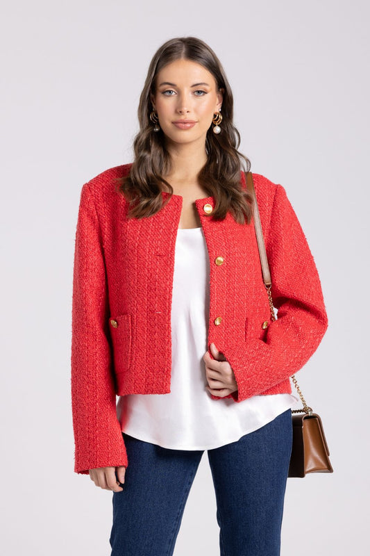 Crop Boucle Jacket | Scarlet