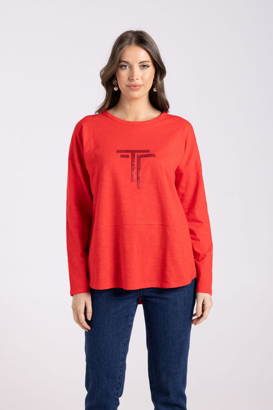 Crew Logo L/S Tee | Scarlet