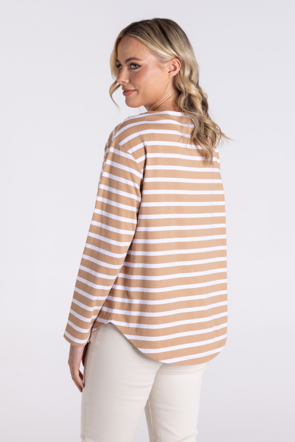 Stripe Boat Neck Top | Sand/White