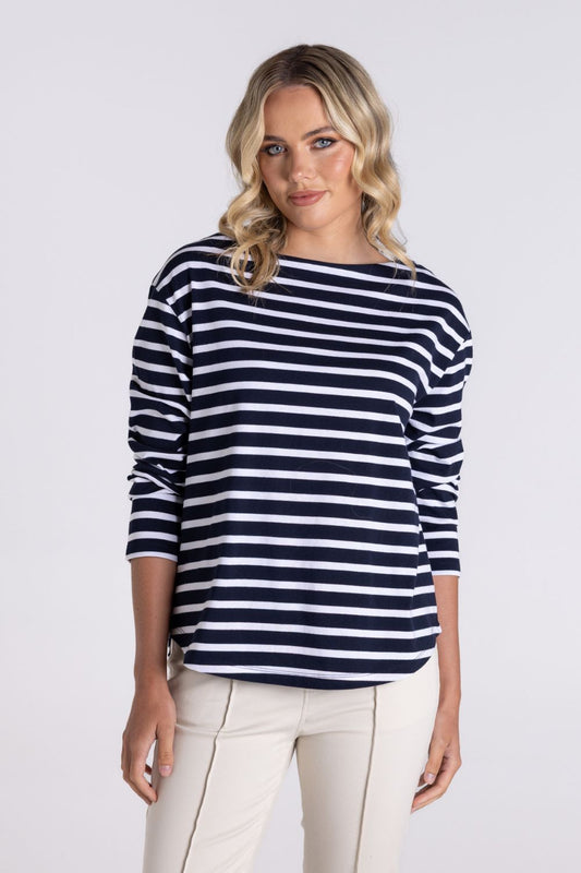 Stripe Boat Neck Top | Navy/White