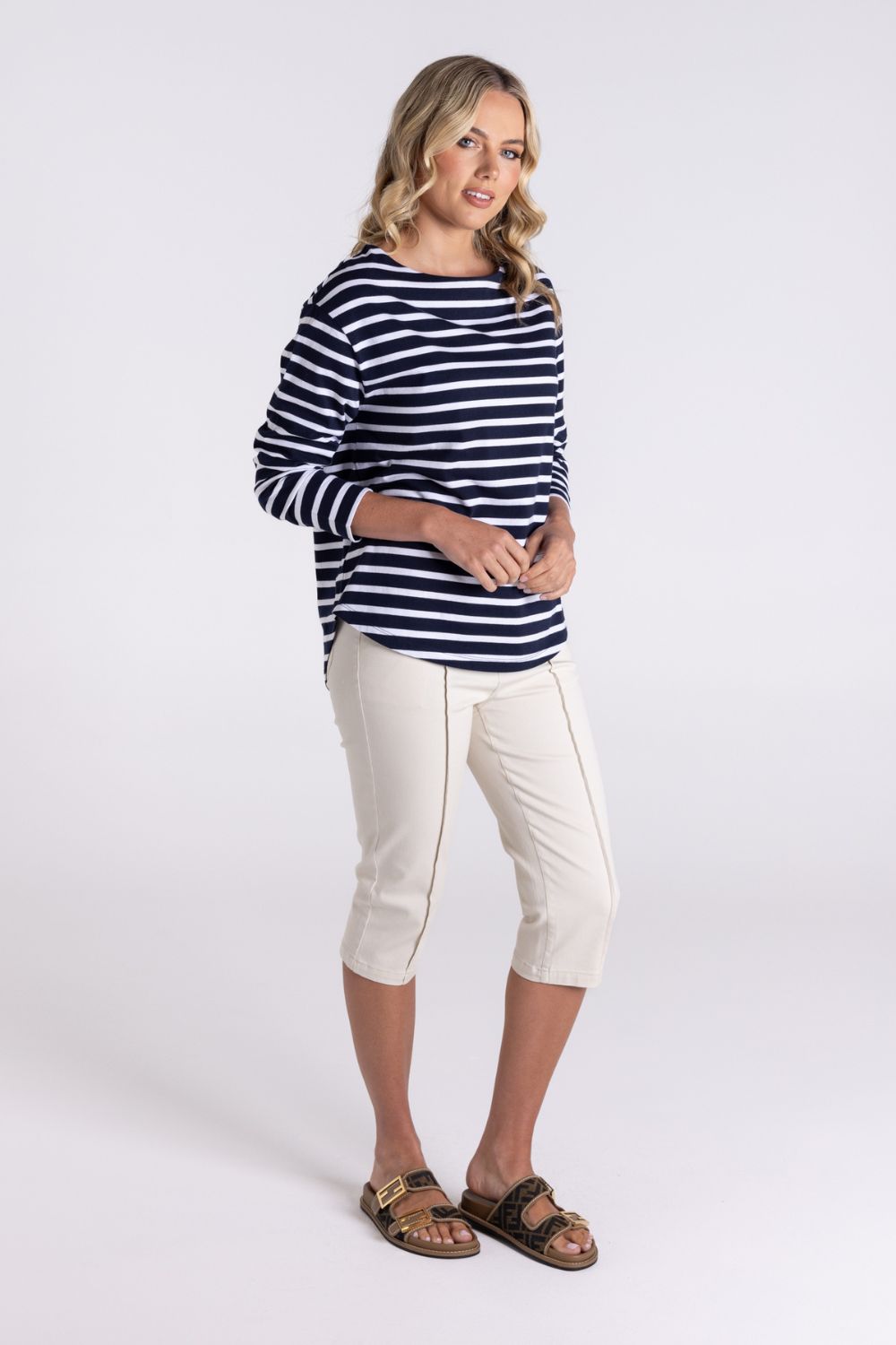 Stripe Boat Neck Top | Navy/White
