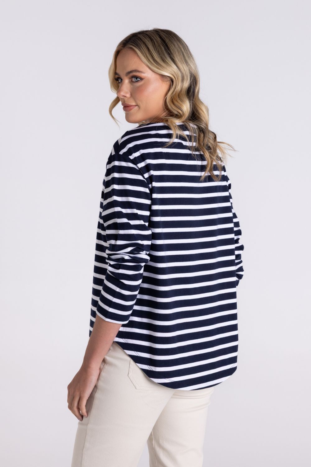 Stripe Boat Neck Top | Navy/White
