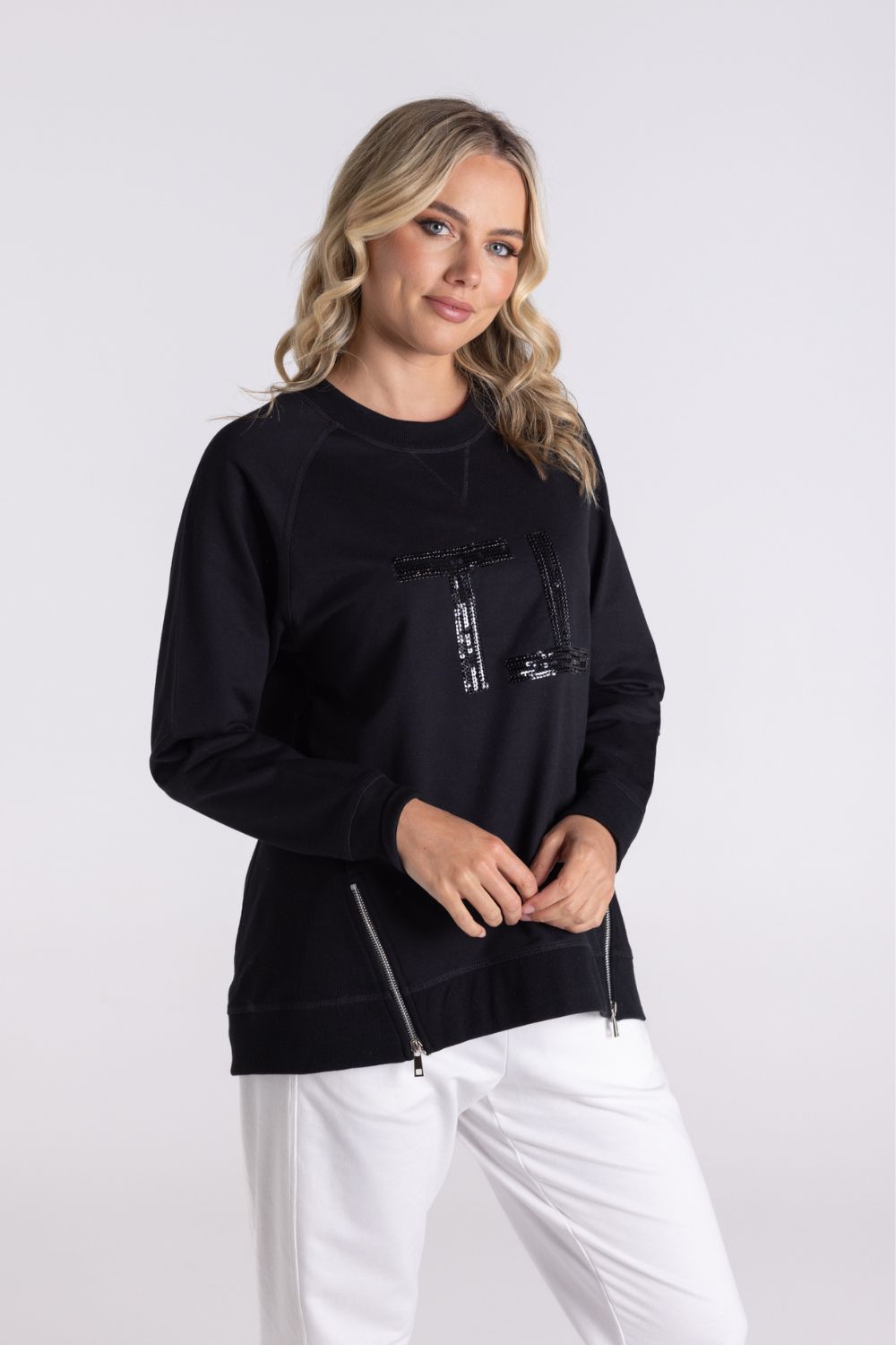 Raglan Logo Sweater with Zip | Black