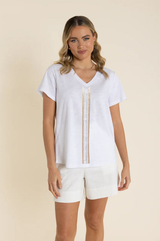 Vertical Stripe Tee | White