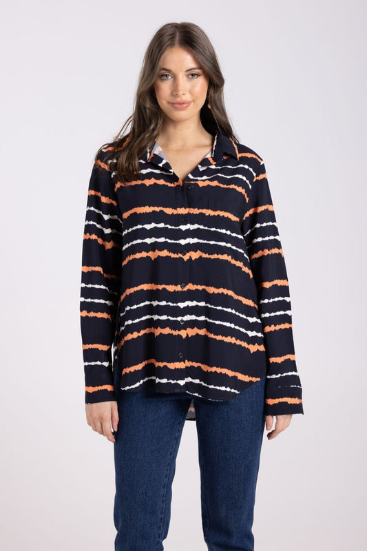 Tie Dye Shirt | French Navy/Tangerine