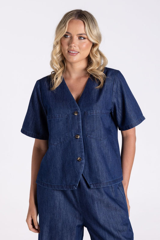Denim Short Sleeve Top | Dark Denim