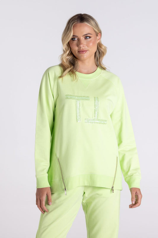 Raglan Logo Sweater with Zip | Lime