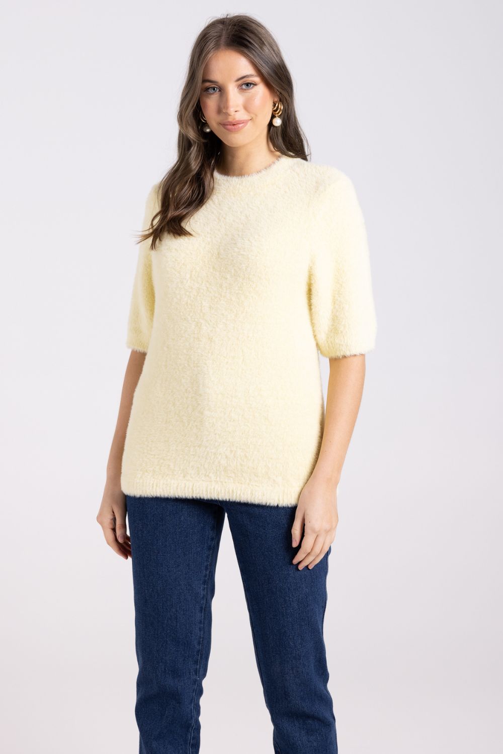 Fluffy Short Sleeve Crew | Sunshine