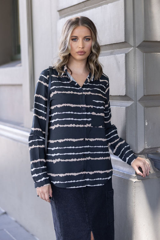 Tie Dye Shirt | Black/Almond