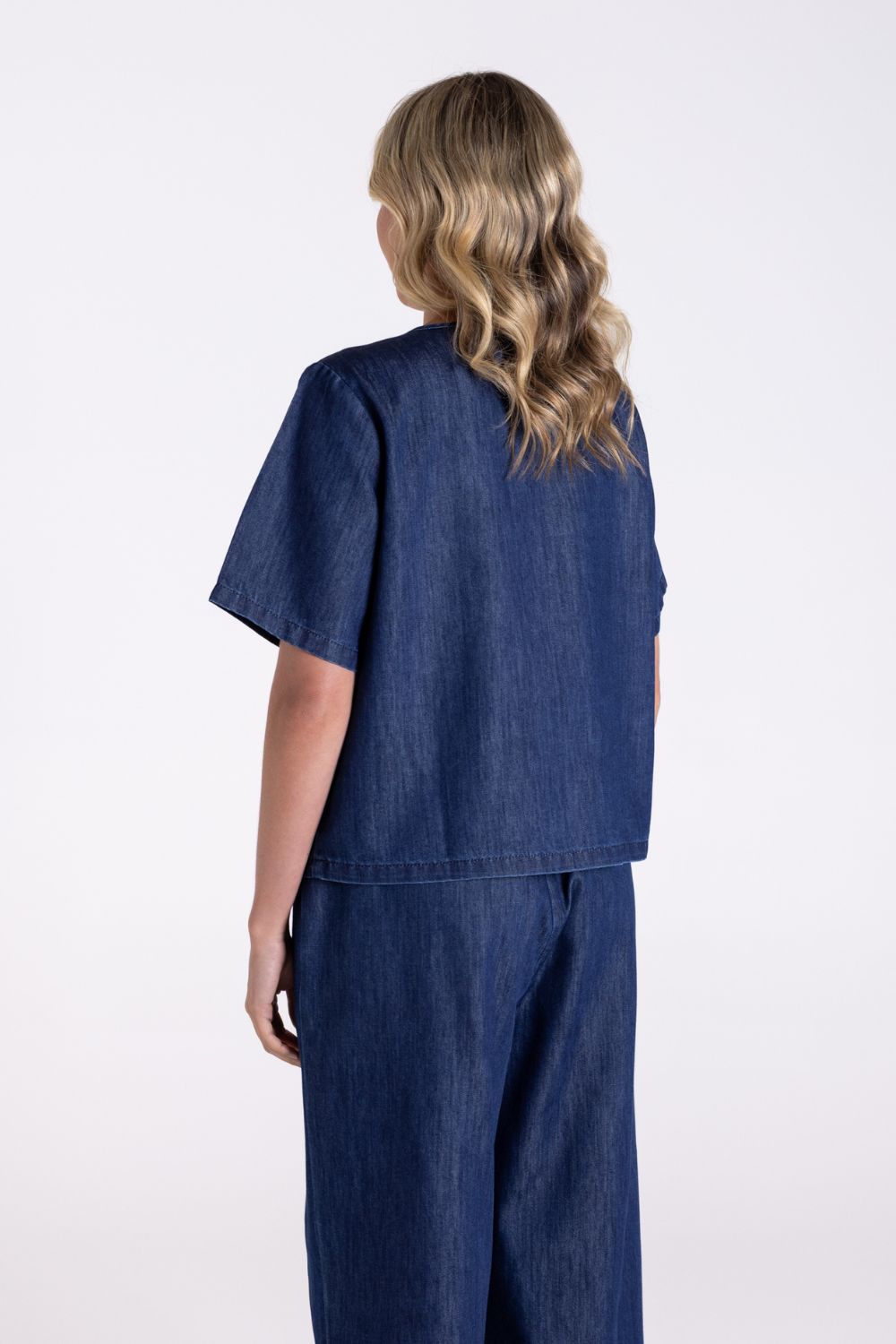 Denim Short Sleeve Top | Dark Denim