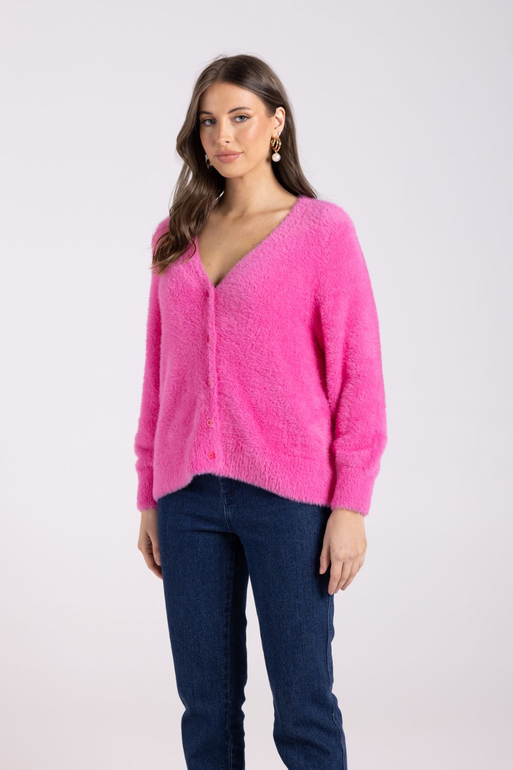 Fluffy Cardigan | Bright Pink