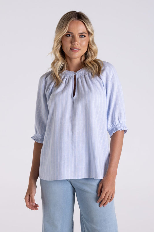 Linen Stripe Top | Ice Blue