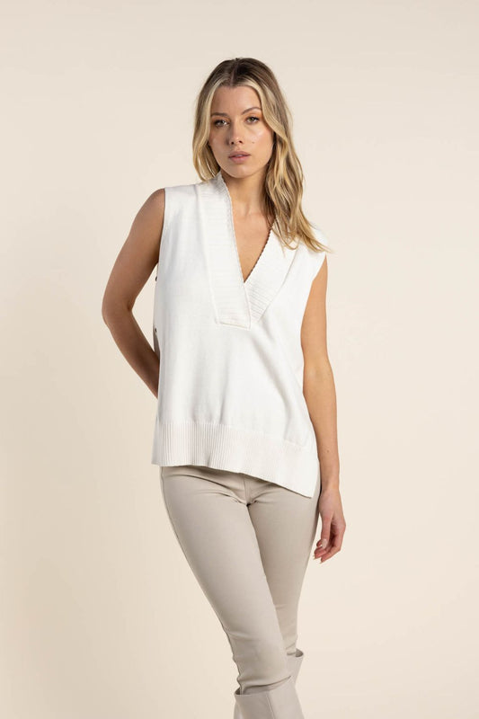 V Neck Vest With Buttons | Winter White_Shop12