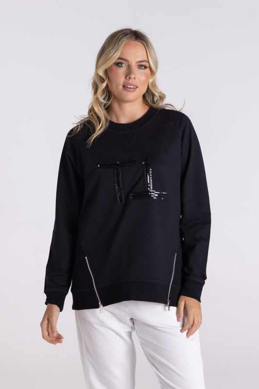 Raglan Logo Sweater with Zip | Black