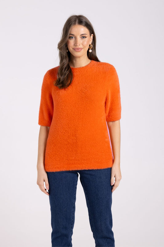 Fluffy Short Sleeve Crew | Tangerine