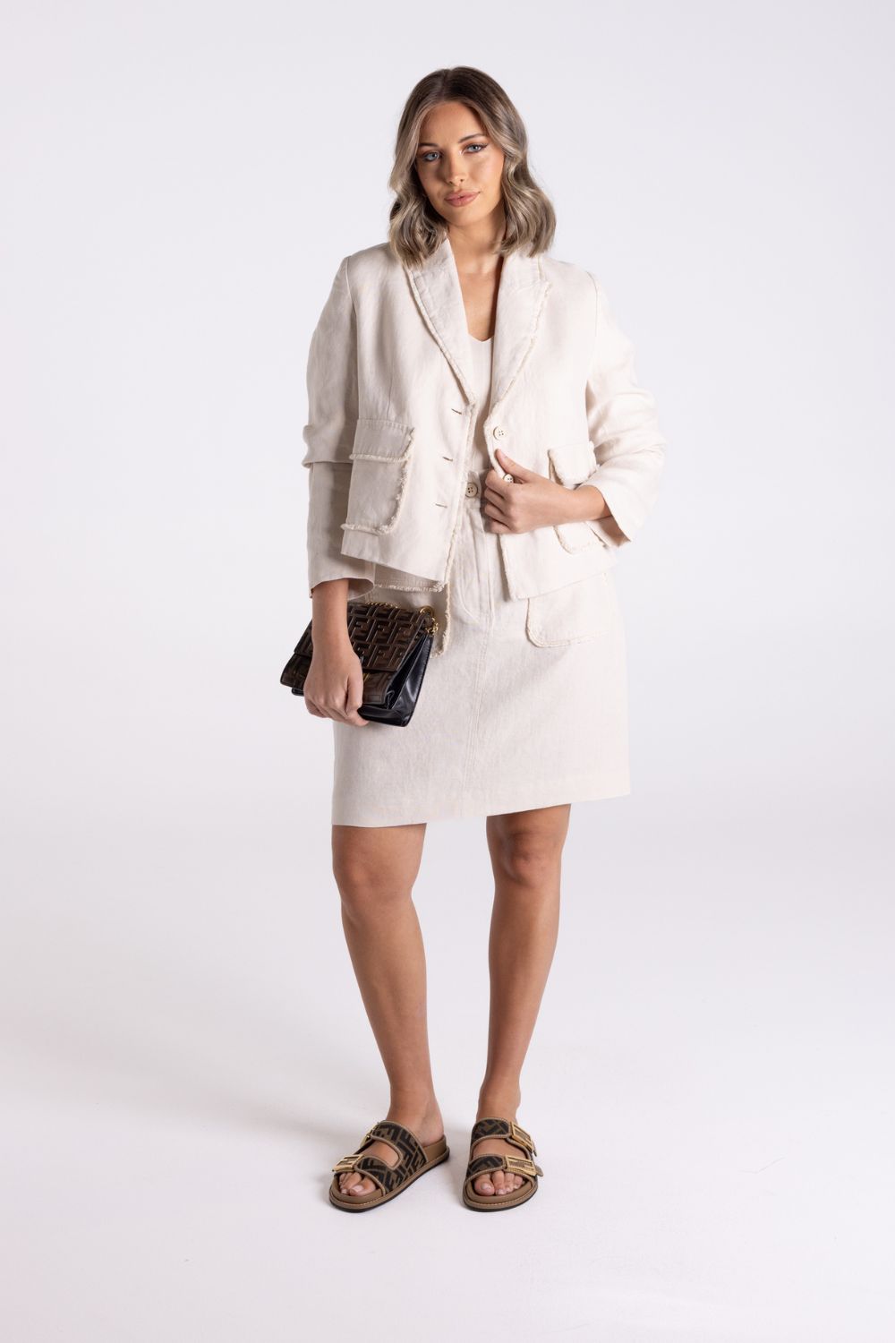 Crop Tweed Linen Jacket | Natural