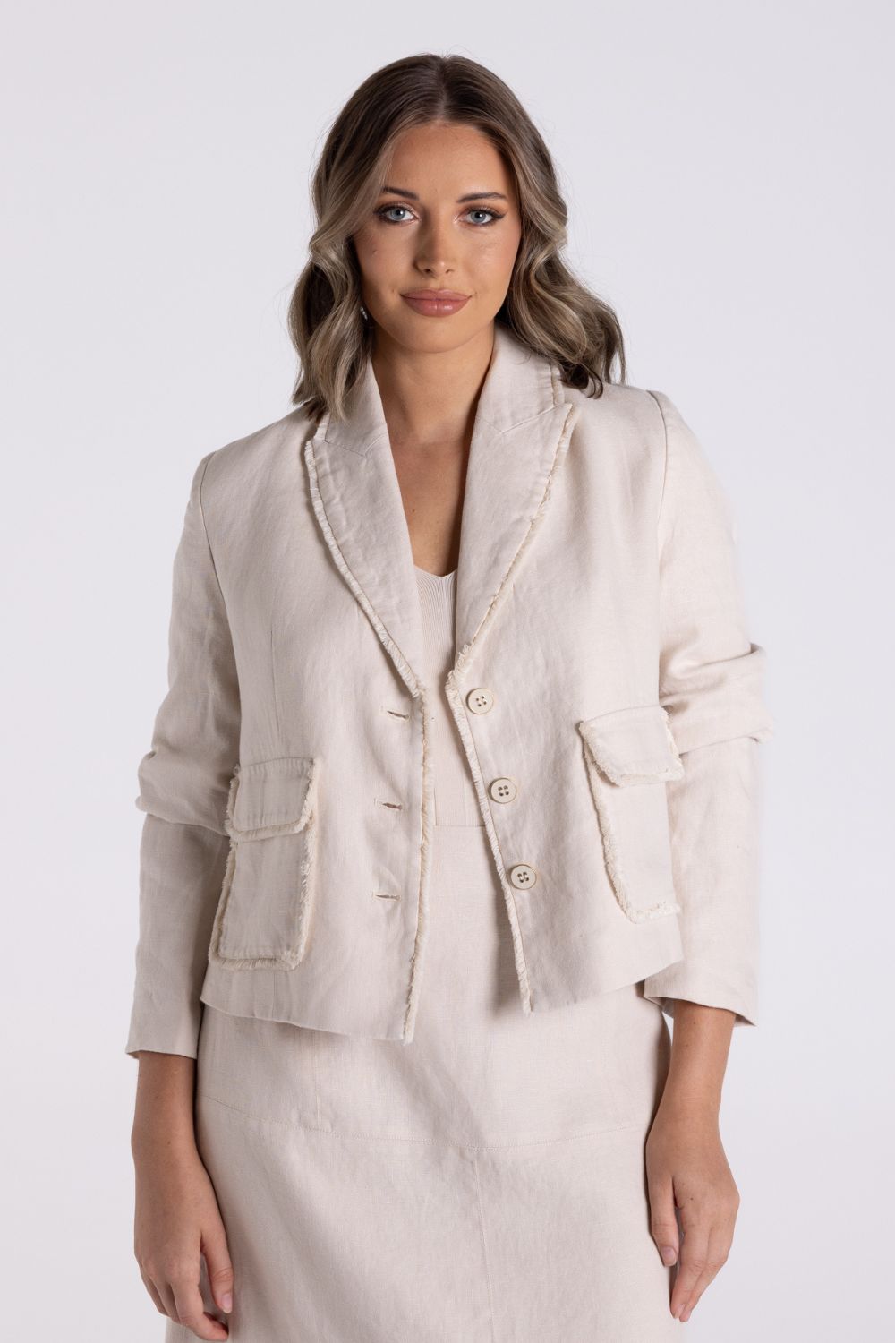 Crop Tweed Linen Jacket | Natural