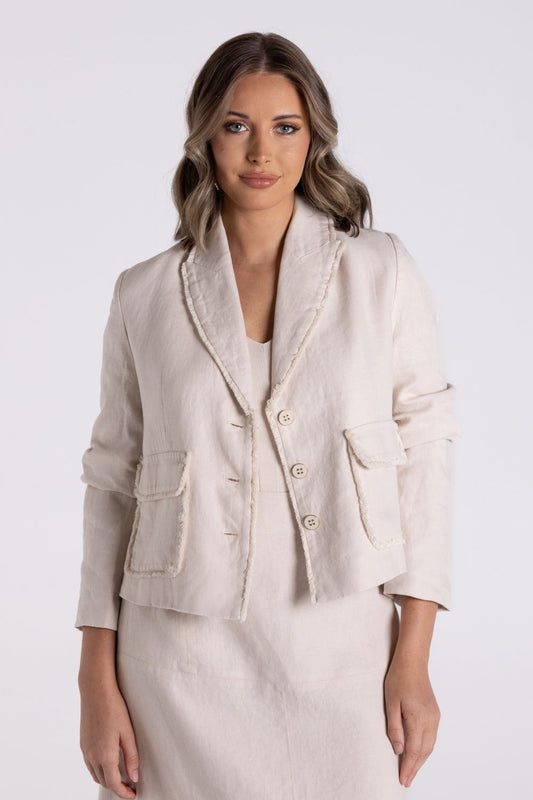 Crop Tweed Linen Jacket | Natural