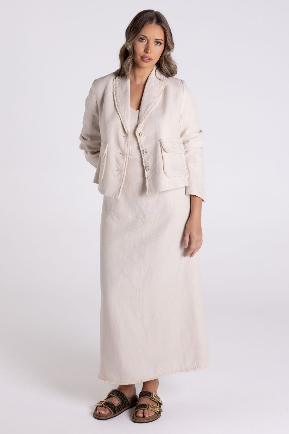 Crop Tweed Linen Jacket | Natural