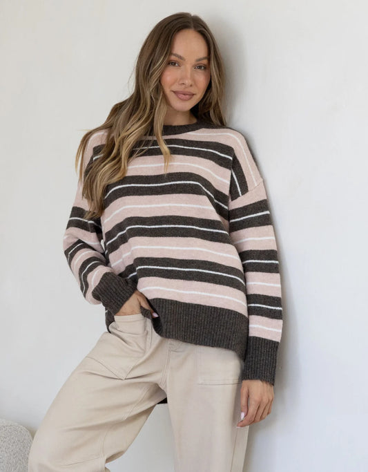 Bedford Stripe Slouch Knit | Peach Choc