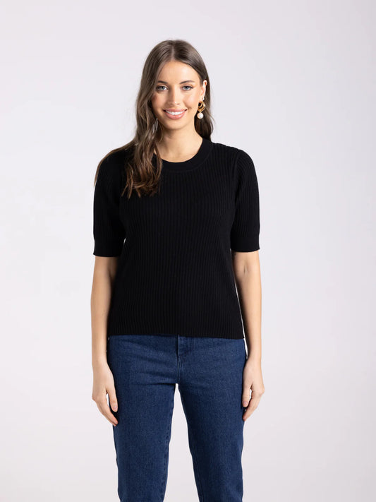 Fluffy Short Sleeve Crew | Black