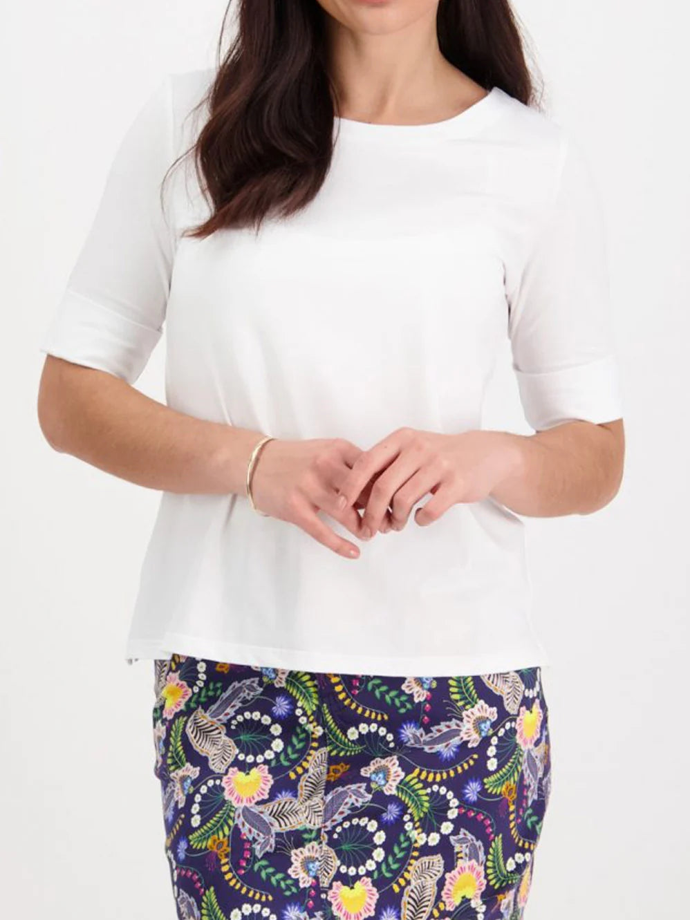 Boat Neck 3/4 Sleeve Tee Top | White