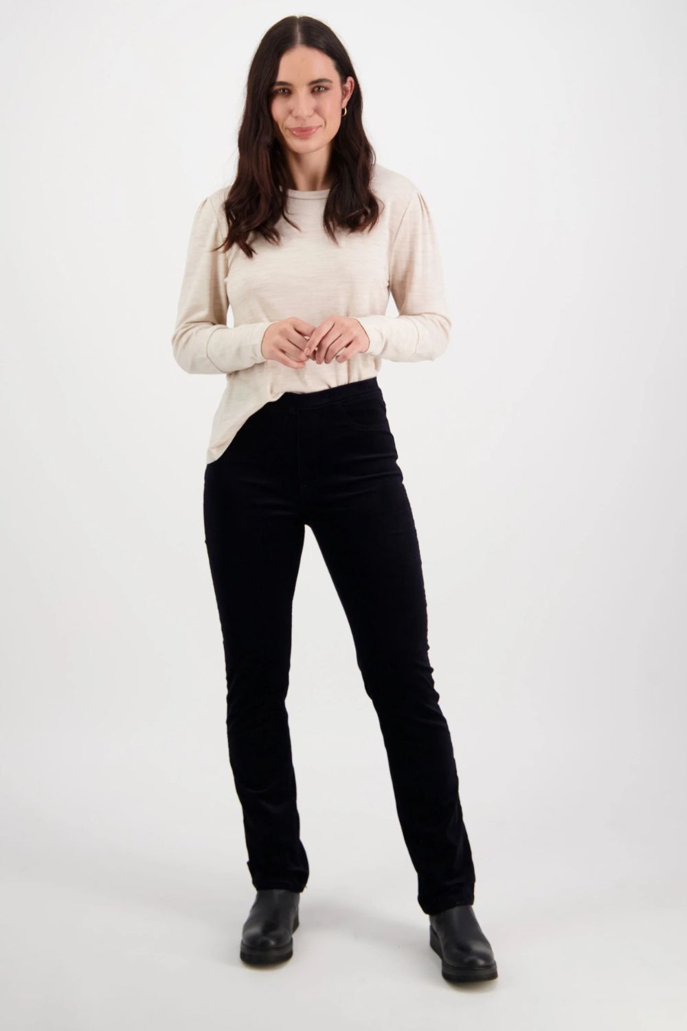 Slim Leg Cord Pull On | Midnight