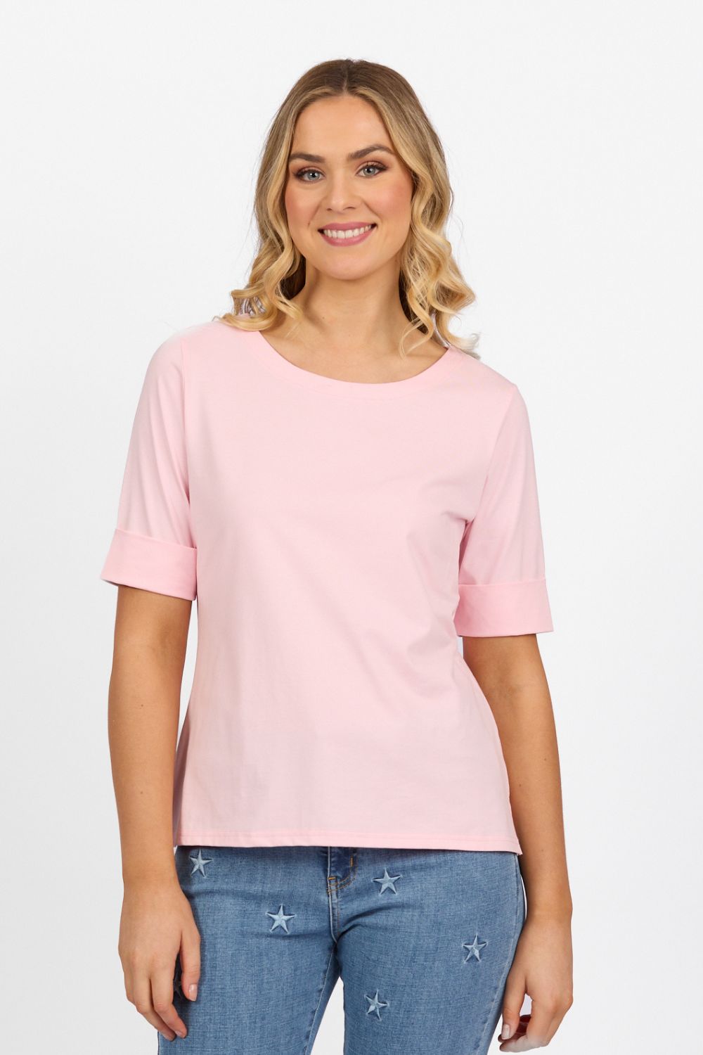 Cuffed Sleeve Top | Pink