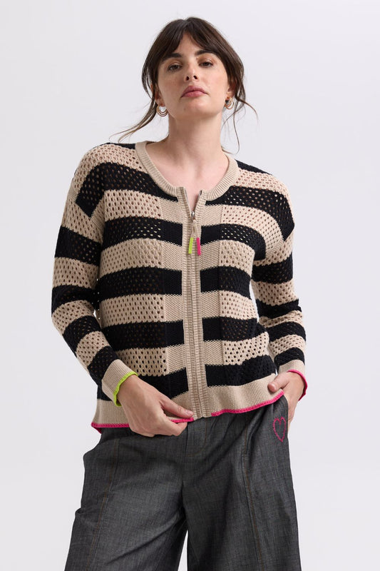 Pointelle Zip Cardi | Latte