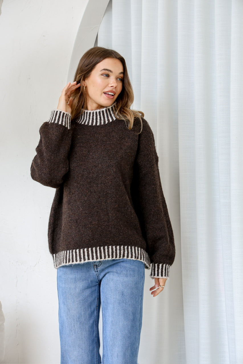 Tilly Blanket Stitch Jumper | Chocolate