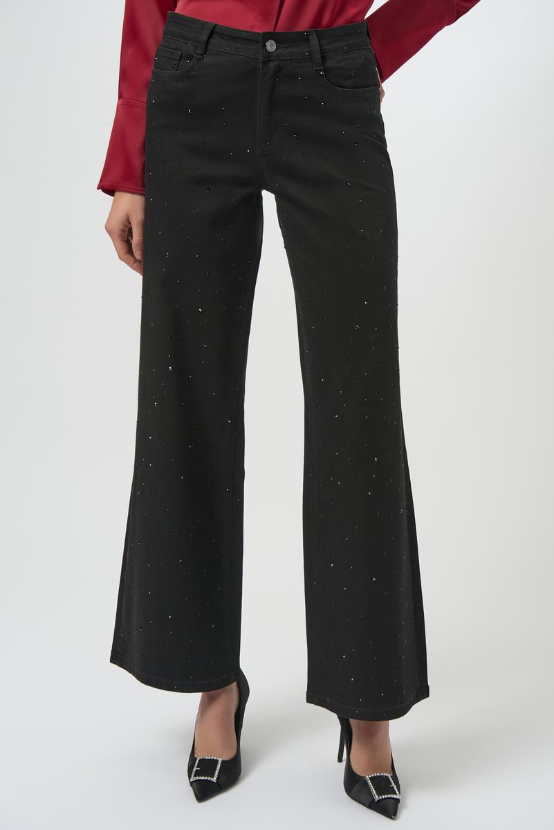 Rhinestone Wide Leg Jean | Black