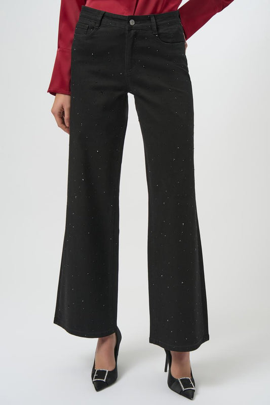 Rhinestone Wide Leg Jean | Black