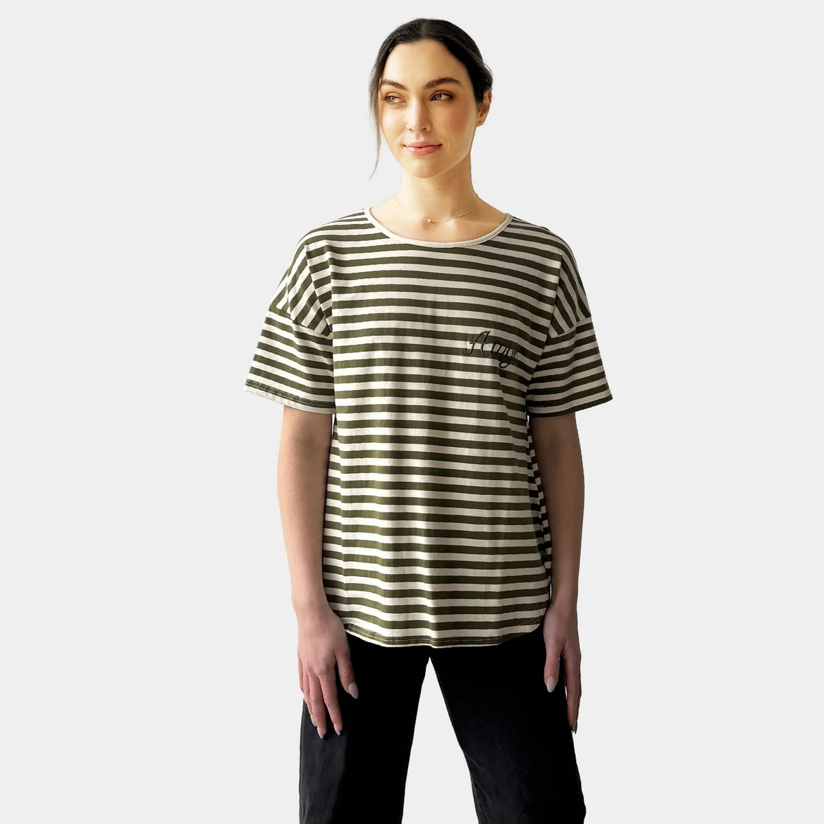 Short Sleeve Stripe Tee | Khaki
