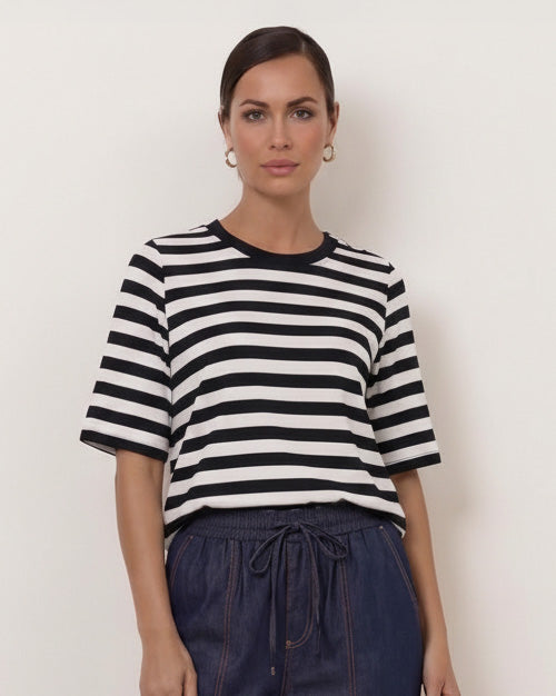 Boxy Cotton Tee | Black/White